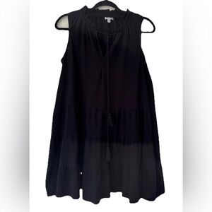 Max Studio Sleeveless Tiered Dress Black V-Neck Tiny Ruffle Tie Collar Medium